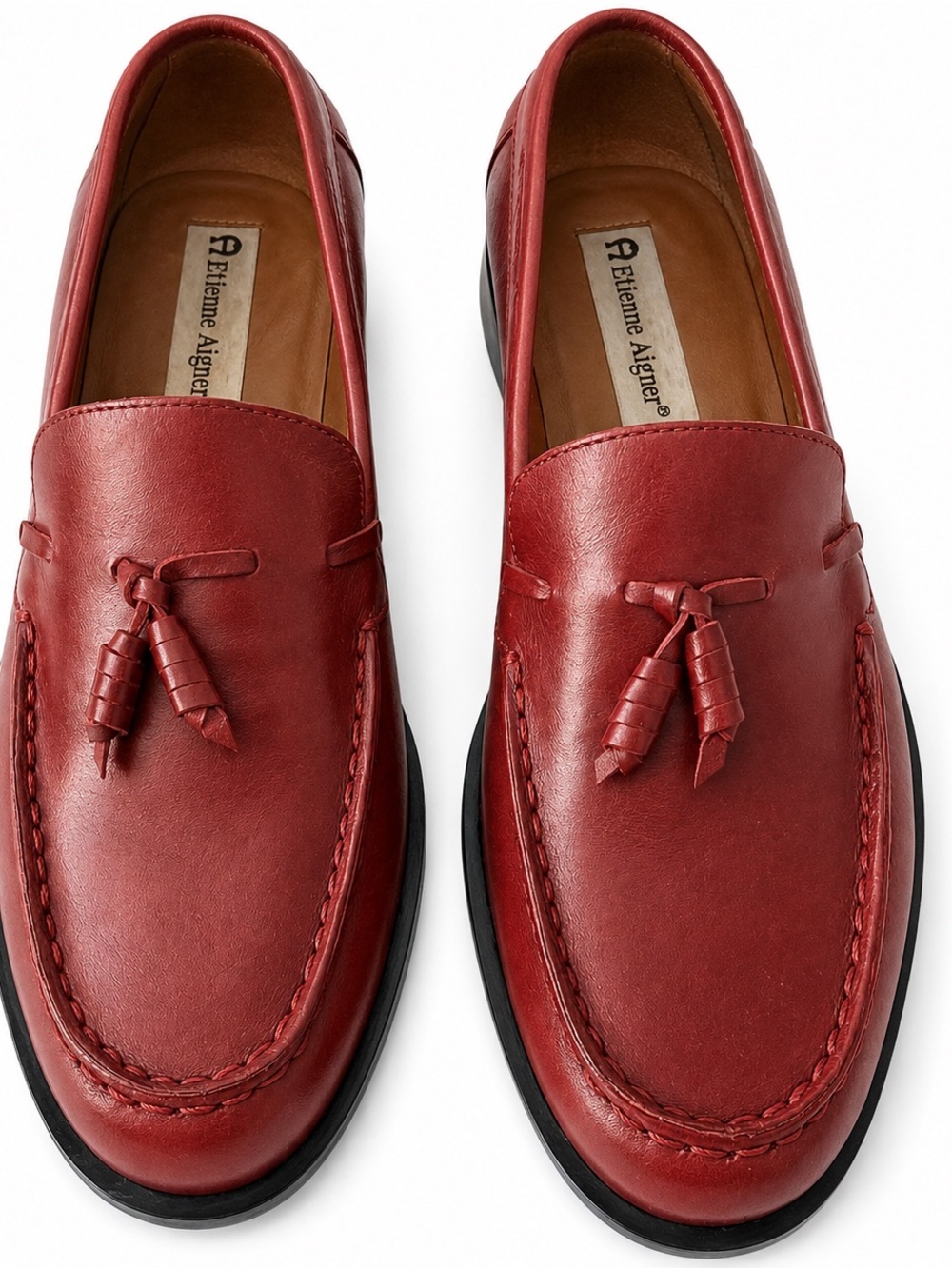 Etienne Aigner Womenâs 9M Burgundy Leather Tassel Loafers - Picture 8 of 8